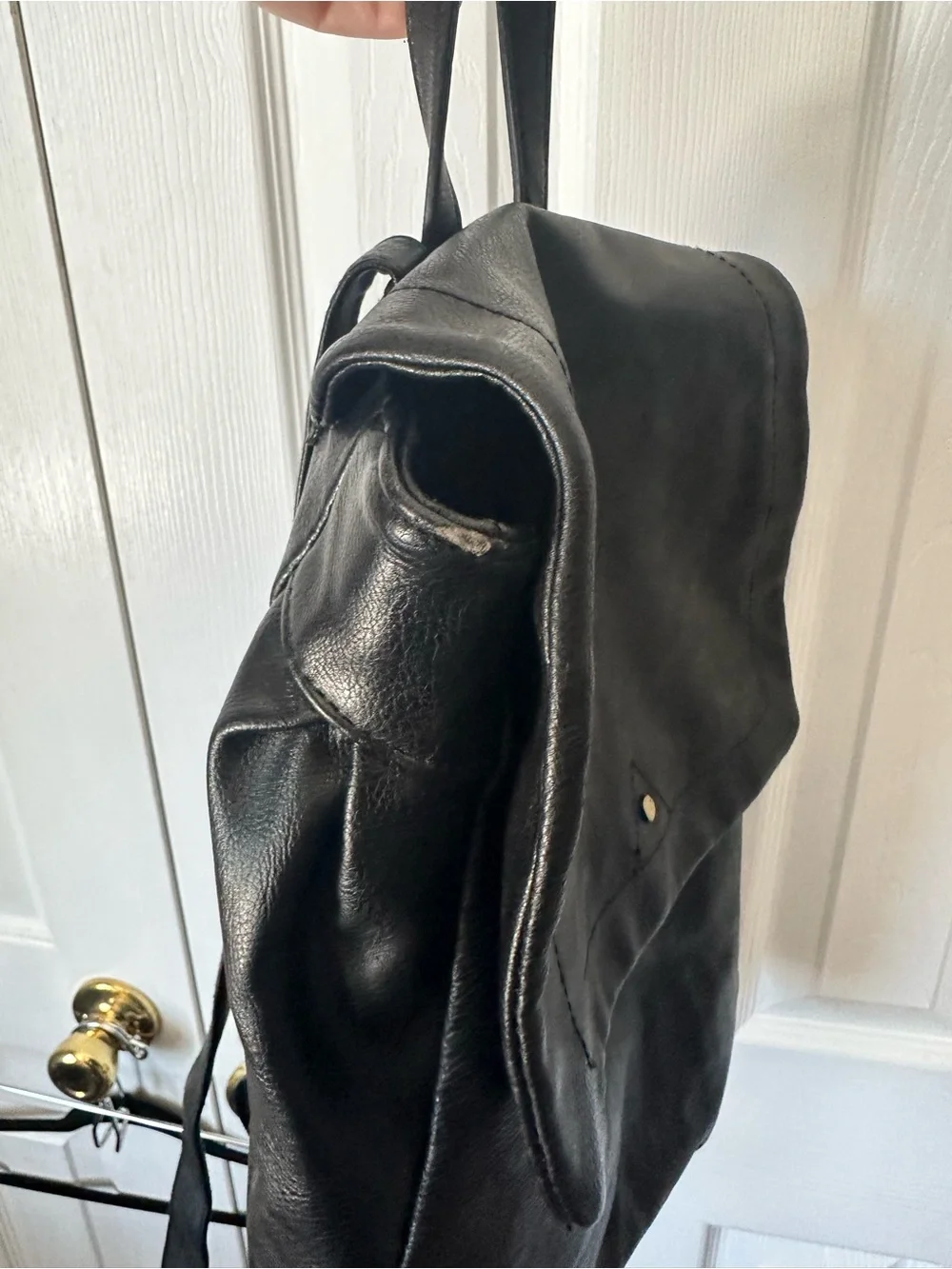 Merona Faux Leather Black Backpack with Adjustable Straps